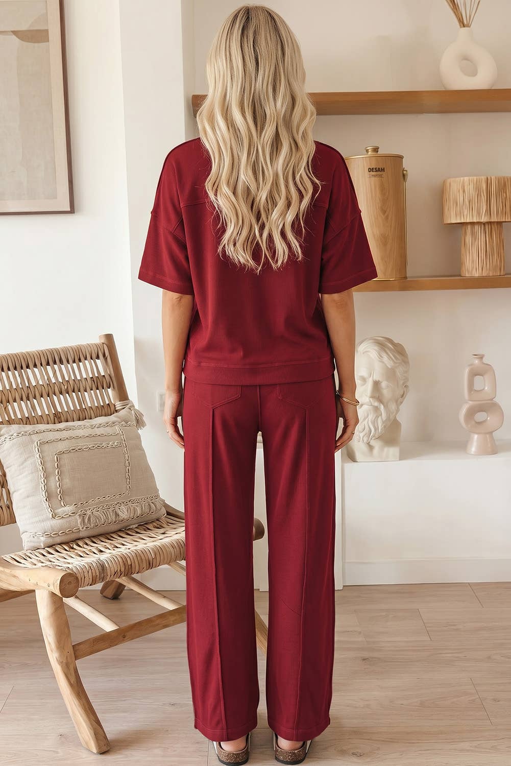 Short Sleeve Top and Wide Leg 2pcs Lounge Set