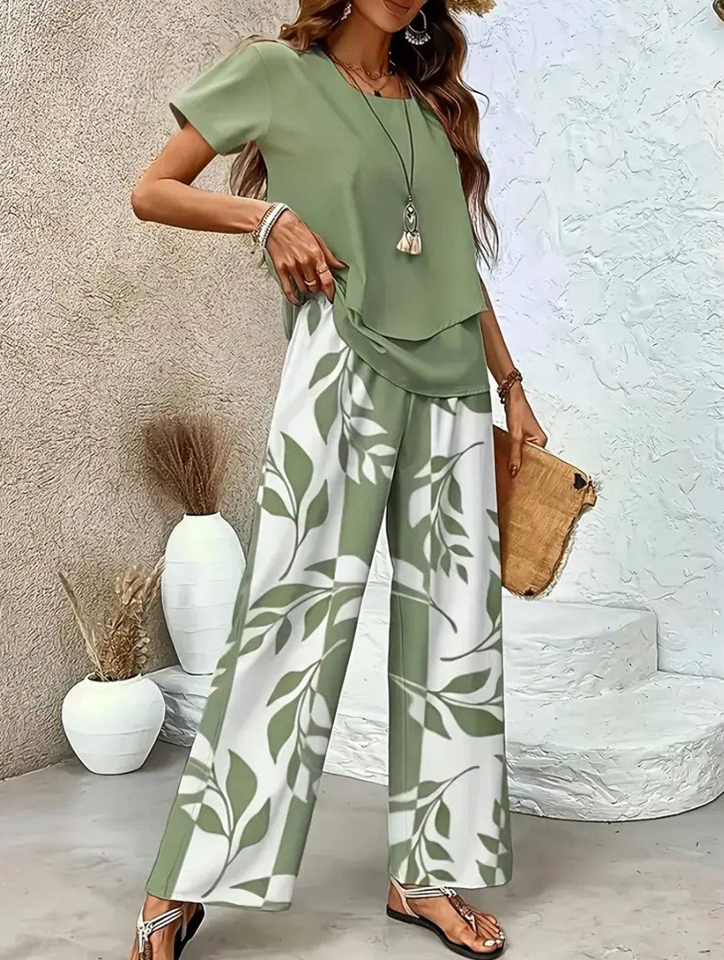 Print Top Wide Leg Pants