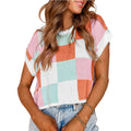 Women’s Colorblock Checkerboard Knit Crop Sweater Tee