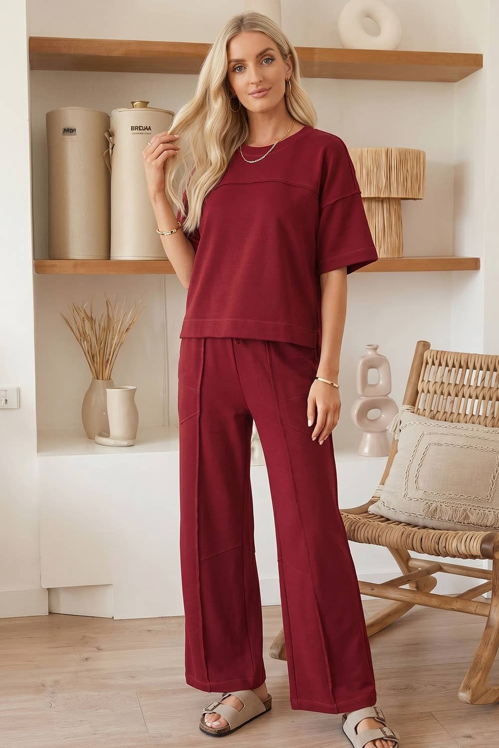 Short Sleeve Top and Wide Leg 2pcs Lounge Set