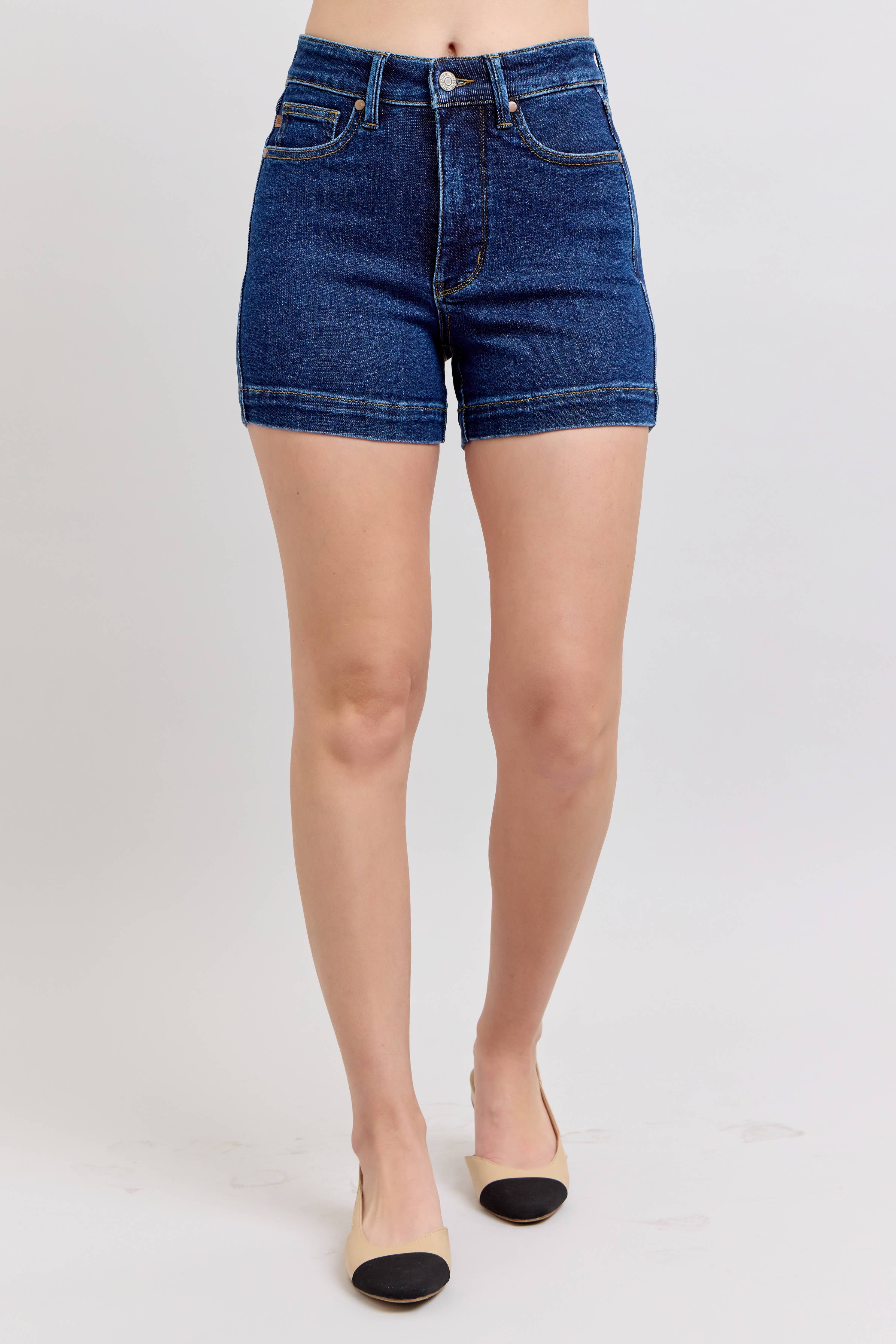 Dark Wash High Waisted Tummy Control Shorts